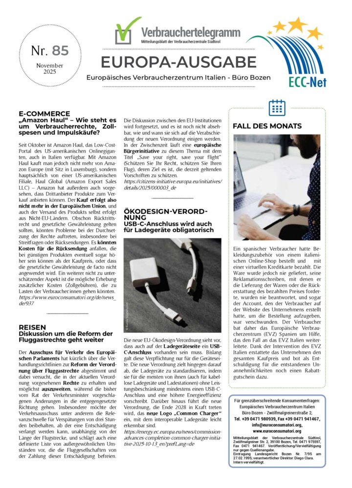 Verbrauchertelegramm Europaausgabe November 2025