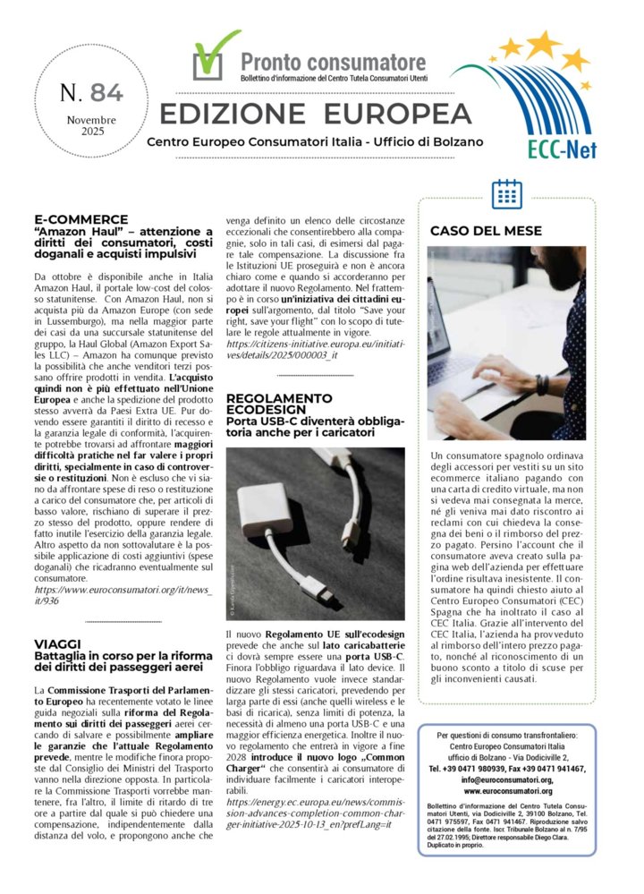 Prontoconsumatore Edizione Europea Novembre 2025